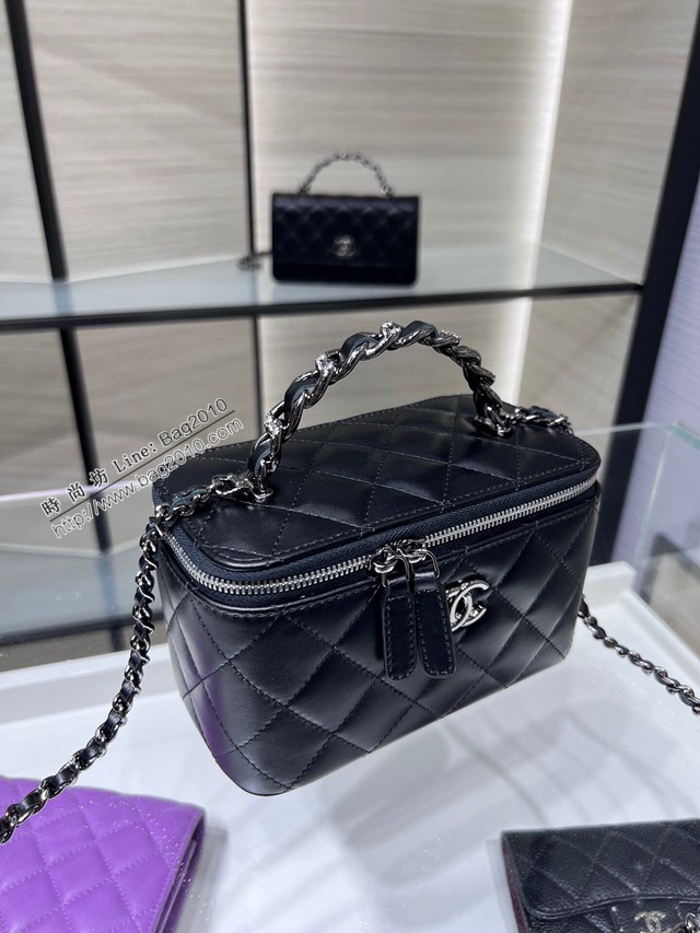 Chanel專櫃新款鏈條手提化妝盒子牛皮女包 香奈兒23K遼色水鑽手挽長盒子AP3593Y djc5738